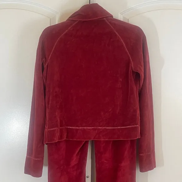 Esprit Y2K Retro Velour Tracksuit - No Size Tag - Red - Image 9