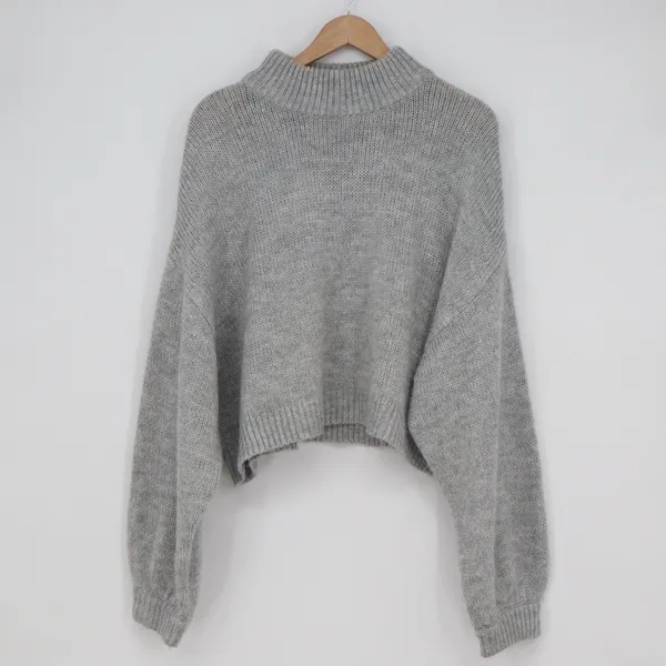 H&M Divided Grey Mock Neck Chunky Knit Cropped Sweater XL - Image 2