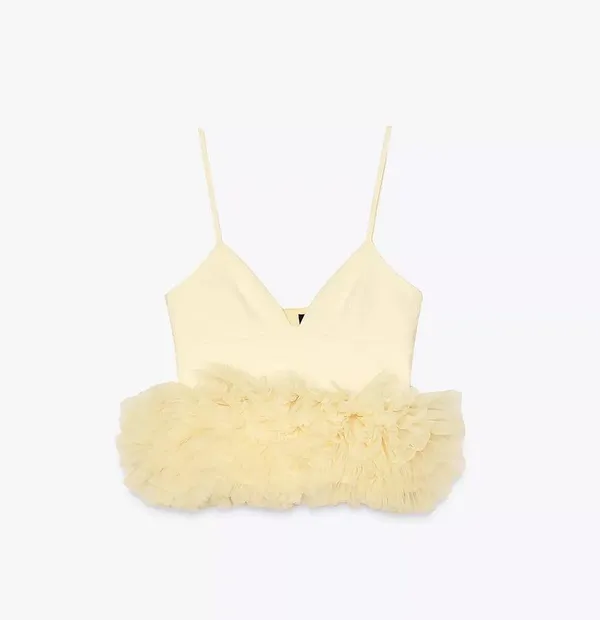 Zara top blouse butter yellow ruffle tulle - Image 6