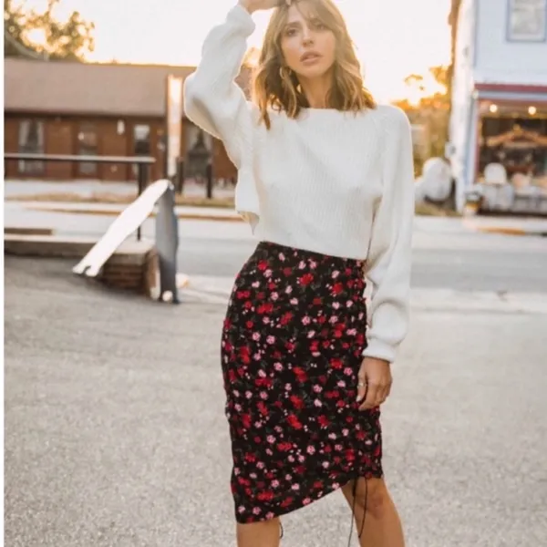 NWOT FOR LOVE & LEMONS Molly Skirt Floral Rose Ruched - Image 3
