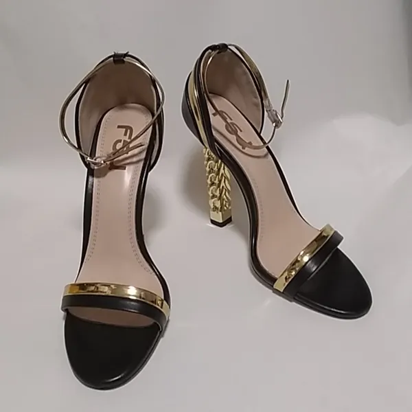 FINAL MARKDOWN FSJ Fashion Gold Metal Tone chain heel Party Pumps size 9 - Image 3