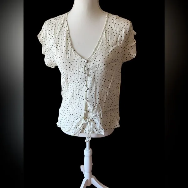 Rails Womens Blouse Heart Print Peplum Ruffle Sleeve White Extra Small - Image 2