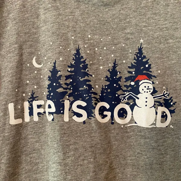 Life Is Good Gray Crusher Tee Snowman Winter Gorpcore Casual Women's size Small - Image 3