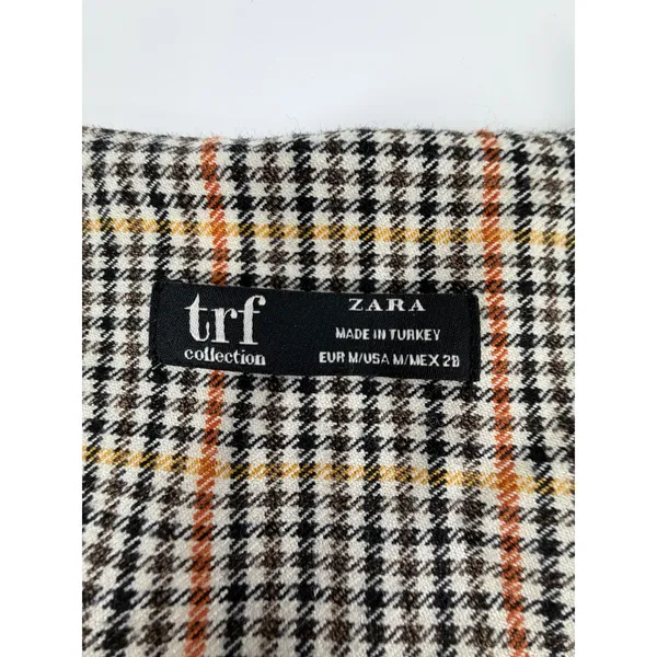 Zara TRF Plaid Babydoll Mini Dress Brown Orange Check Button Front Medium - Image 3