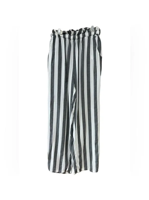 American Eagle Outfitters Gray White Striped Paperbag Pants - Image 4