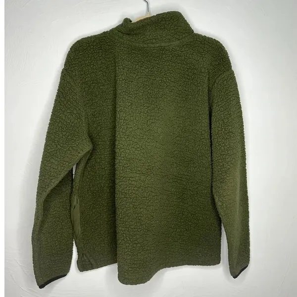PINK Victoria's Secret Quarter Zip Sherpa Fleece Size Medium Olive Green Warm - Image 2