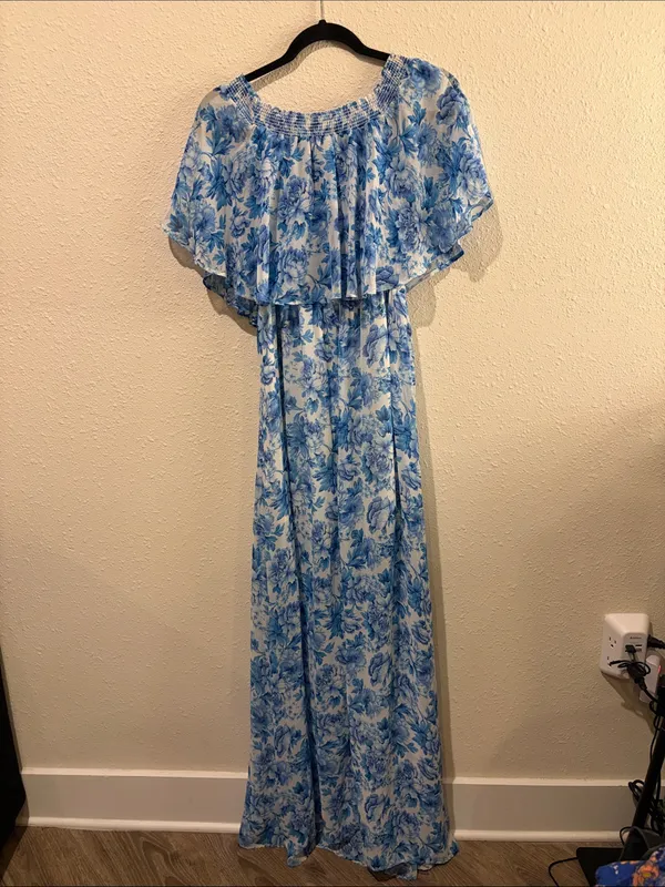 Show Me Your MuMu Blue Floral Off-Shoulder Maxi - Image 3