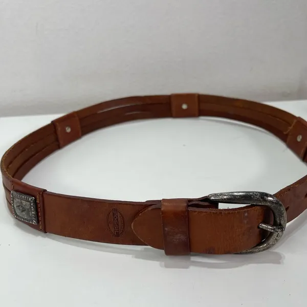 Vtg Fossil Belt Leather Concho Women Small Brown Silver Decorative Western Boho - Image 2