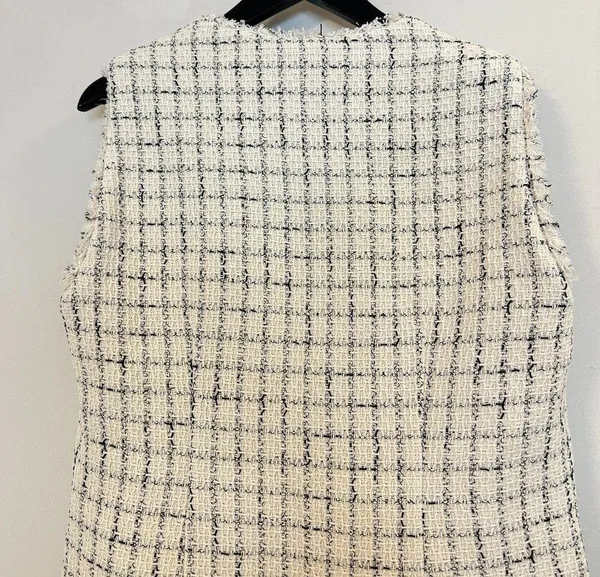 ANINE BING Janet Tweed Dress in White Plaid Size Medium NWT - Image 9