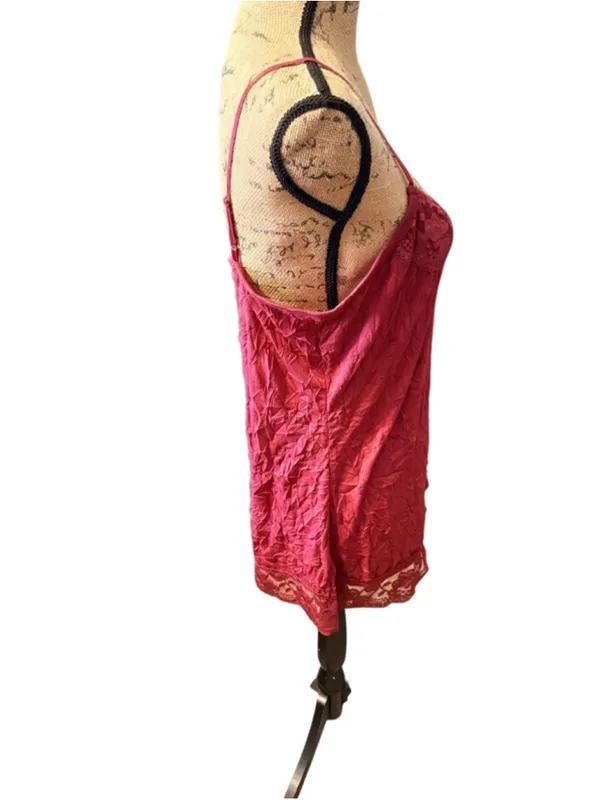 Maurices Burgundy Crinkled Lace Trim Camisole Size XL (20” PTP) - Image 3
