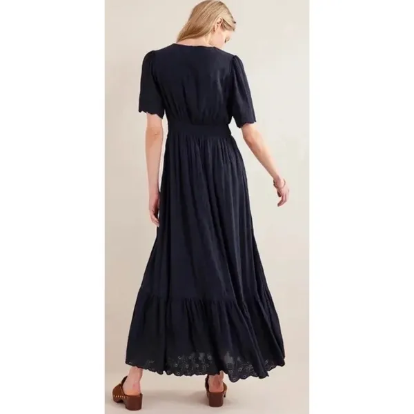 BODEN Broderie Floral Anglaise Eyelet Maxi Dress Navy Blue Embroidered US 2 - Image 9