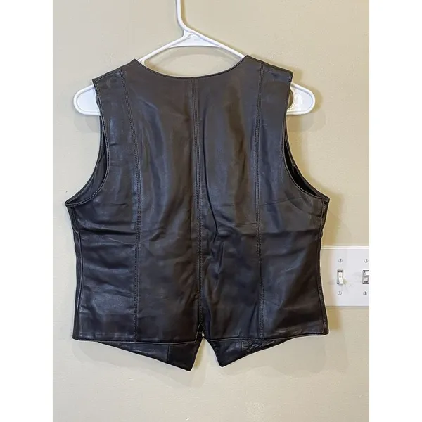 ISDA‎ & CO Chocolate Brown Genuine Leather Zip V-neck Vest Size Large Festival - Image 3
