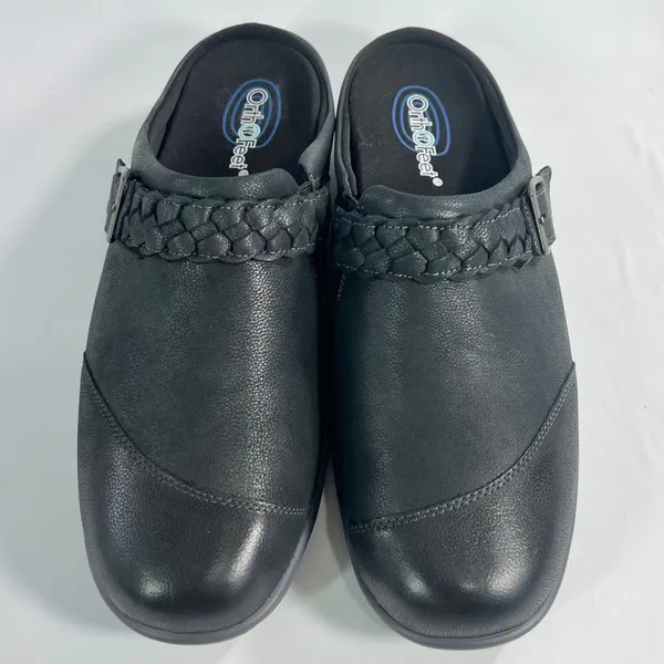 Orthofeet Irma Womens Size 11 Medium Black Leather Orthopedic Comfort Clog Mules - Image 2