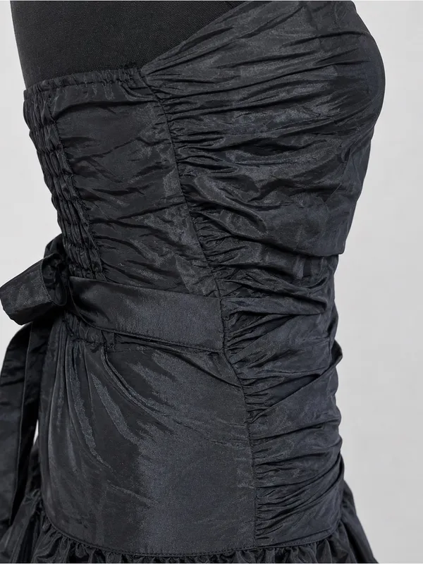 Zemeta Black Rose Strapless Ruched Rosette Bubble Mini Dress XS 3D - Image 8