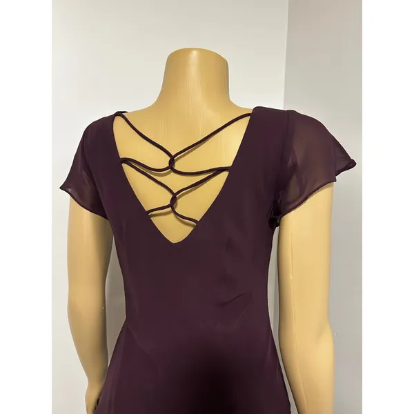 Y2K Vintage SL FASHIONS Plum Purple Beaded Floral Handkerchief Hem Midi Dress - Image 8