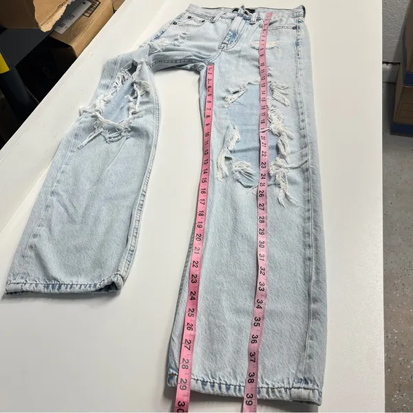 90s baggy thrashed jeans light‎ wash zipper fly retro style denim juniors teen - Image 4