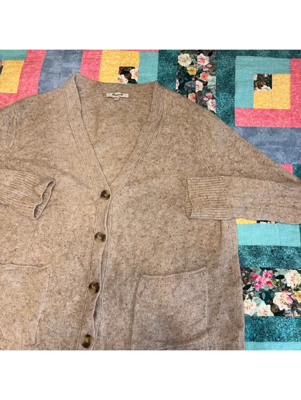 Madewell Women's L 100% Merino Wool Beige Button-Up “Cozy” Sweater Ultra Soft - Image 5