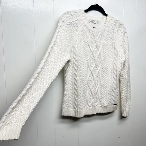 Abercrombie & Fitch Cable Knit Crew Neck Women's Fisherman Sweater Size Small - Image 6