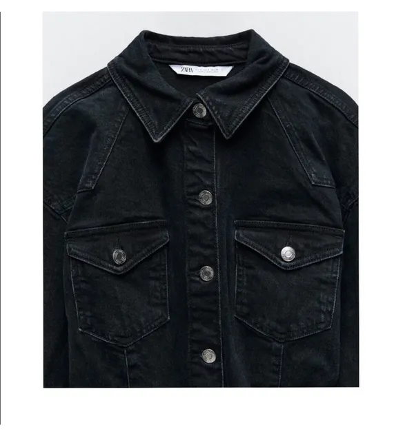 ZARA Washed Black Gray Denim Jean Jacket Button Down Mini Bodycon Dress - Image 3