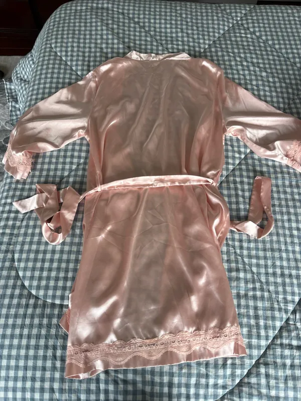 Silky Pink Lace-Trim Robe - Women's Intimates - Image 2