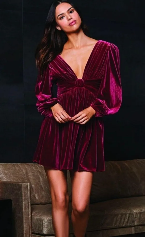 NWT Mariah V-Neck Burgundy Velvet A-Line Dress - Image 3