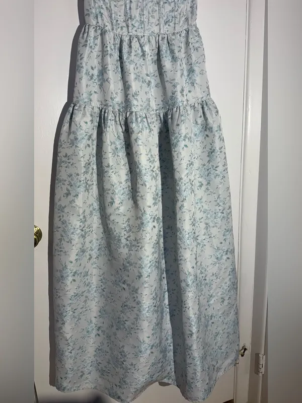 Maison Amory Sky Blue Floral Strapless Sweetheart The Windsor Maxi Dress - Image 12