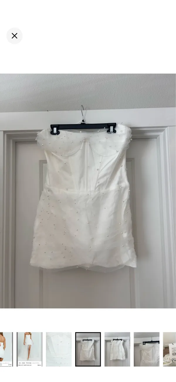 Showpo White Strapless Pearl-Embellished Mini Gown Dress Size 12 L - Image 6