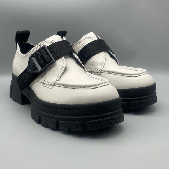 UGG Ashton Platform White Leather Lug Sole Women's Loafers Shoes - Size: 6.5 - Image 8