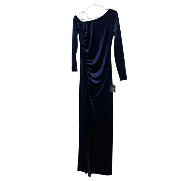 Lulu’s Notorious Icon Navy Blue Velvet Asymmetrical Maxi Dress Size M NWT! - Image 4