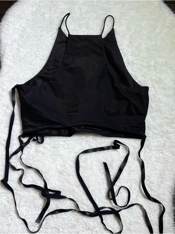 Zara Black Satin Halter Strappy Crop Top Medium - Image 4