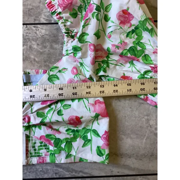 Hill House The Isabella Pink Rose Floral Puff Sleeve Smocked Crop Top XS Zip - Image 3