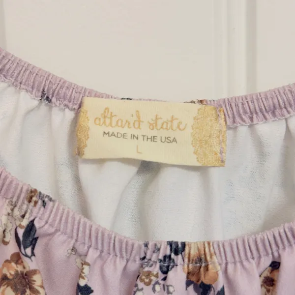 268 | Altar'd State Pink Floral Peasant Top Smocked Waist Boho Large‎ - Image 3