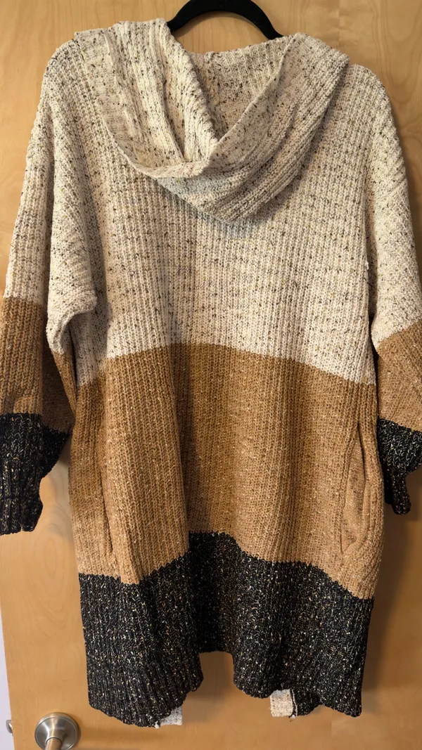 Lush Clothing Colorblock Open-Front Cardigan in Cream, Tan & Black - Image 5
