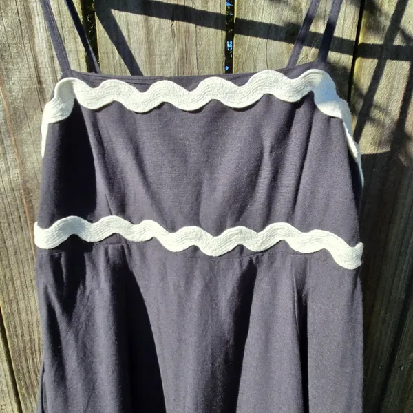 NEW SIM & SAM Linen Blend Navy w/White Trim Tiered Midi Dress M - Image 6