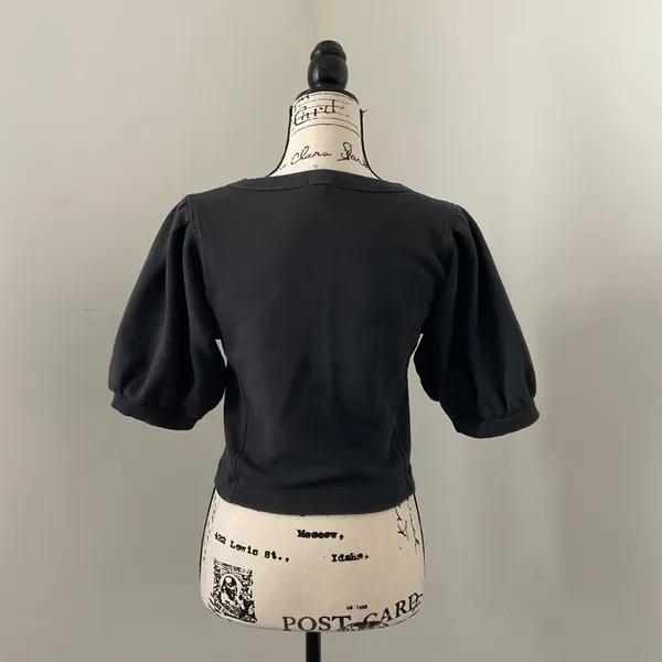 AE® American Eagle Puff‎ Sleeve Cropped Sweatshirt Charcoal Grey M M - Image 3