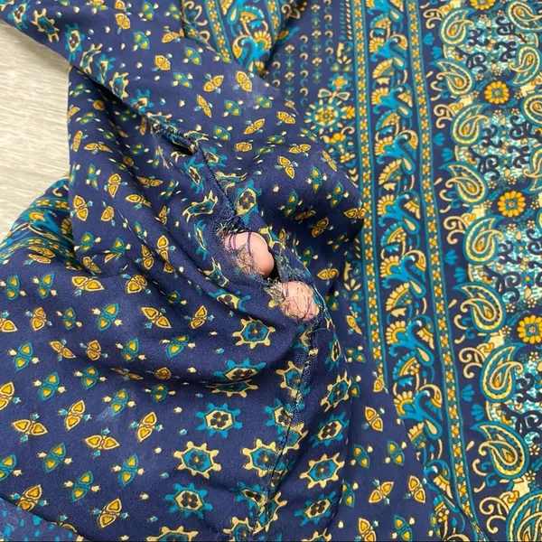 Boho Blue Green Paisley Print Bell Sleeve Tunic Top Est XL - Image 4