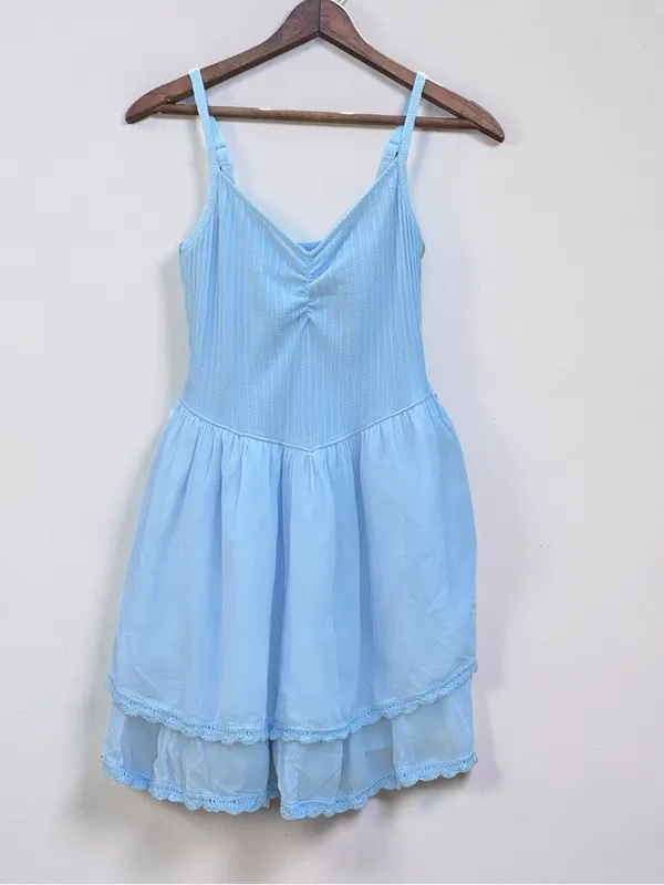 Aerie At the Barre Light Blue Tiered Mini Dress Size Medium - Image 2