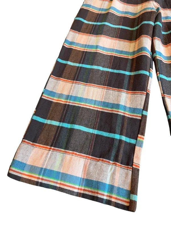 Free People Plaid Back Buckle Cotton Pants Wide Leg Bold Trousers Size 10 NWT - Image 4
