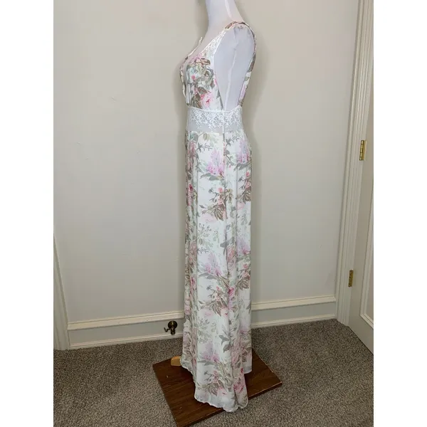Majorelle Floral Romantic Maxi Dress Bridal Fairy Sz Medium Cream Pink Green - Image 4