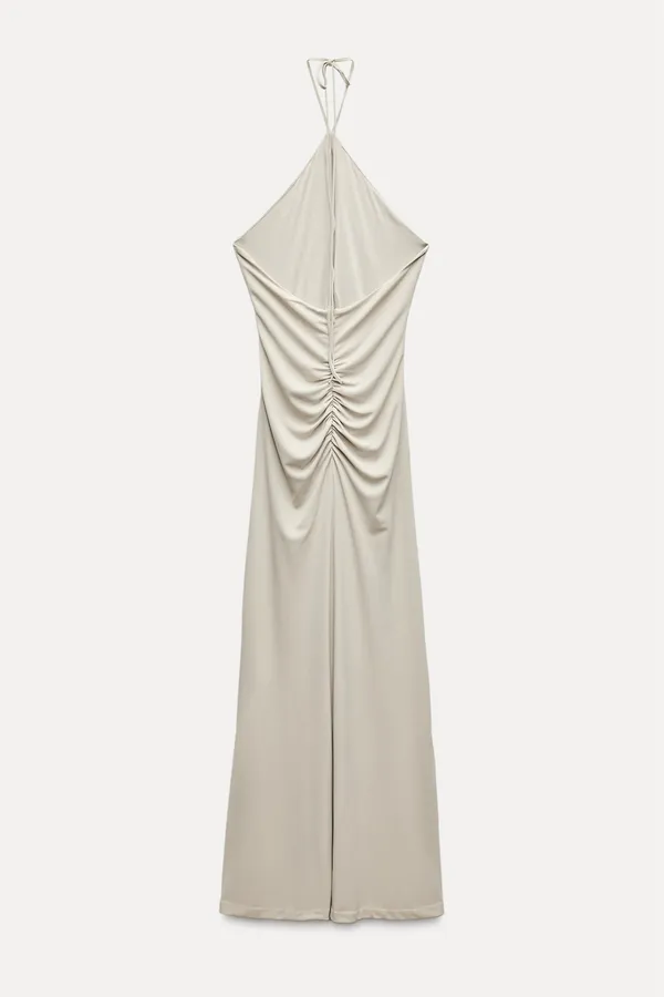 Zara dress gown fitted maxi bodycon Gray Halter formal evening wedding - Image 17