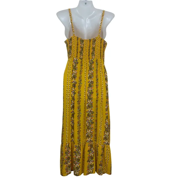 Old Navy Women's M Mustard Yellow‎ Floral Stripe Smocked Tiered Maxi Dress Boho - Image 2