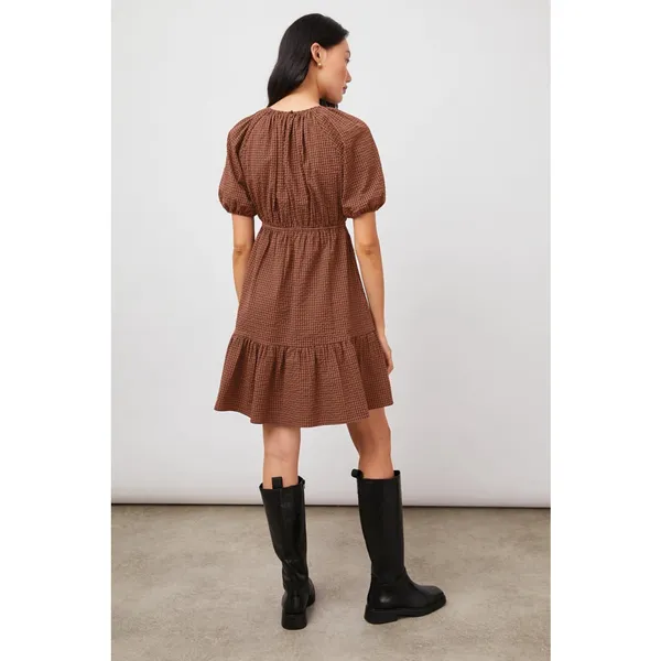 RAILS Dress Size‎ S Brown Black Khloe Russet Gingham Seersucker Mini Puff Sleeve - Image 3