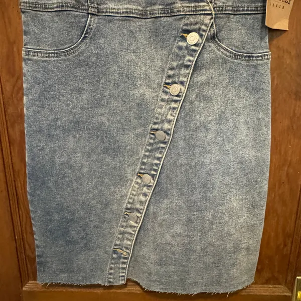 NWT Asymmetrical Denim Mini Dress Acid Wash Western Festival Mall Goth Y2K Indie - Image 4
