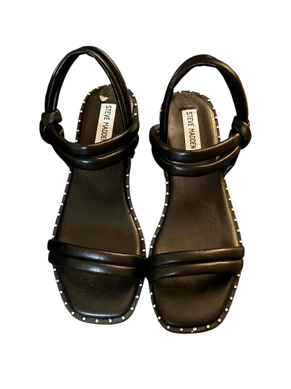 Steve Madden Jeeana Flat Puffy Strappy Sandal Black Sz 9 Studded Trim Casual - Image 4