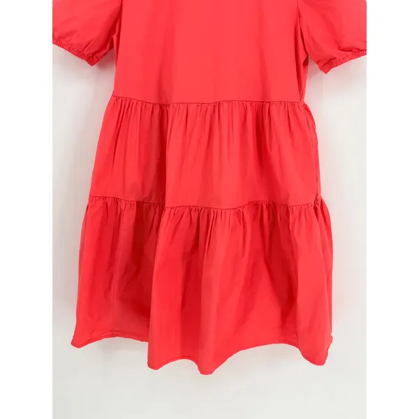 Adyson Parker Tiered Puff Sleeve Dress Womens Medium‎ Coral Babydoll Pockets - Image 9