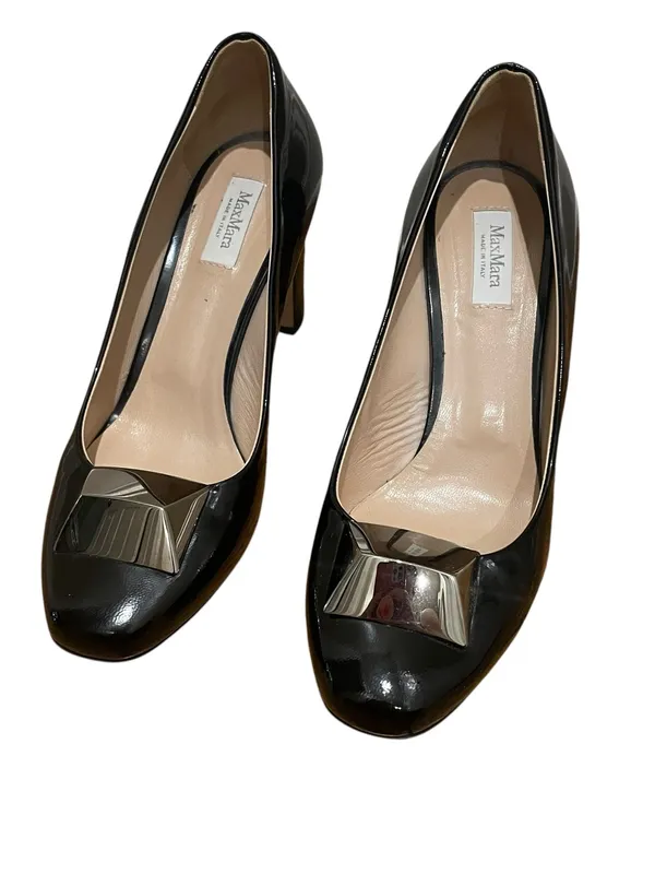 MaxMara Patent Leather Pumps Black Silver Hardware Womens Size 37.5 Heels - Image 3