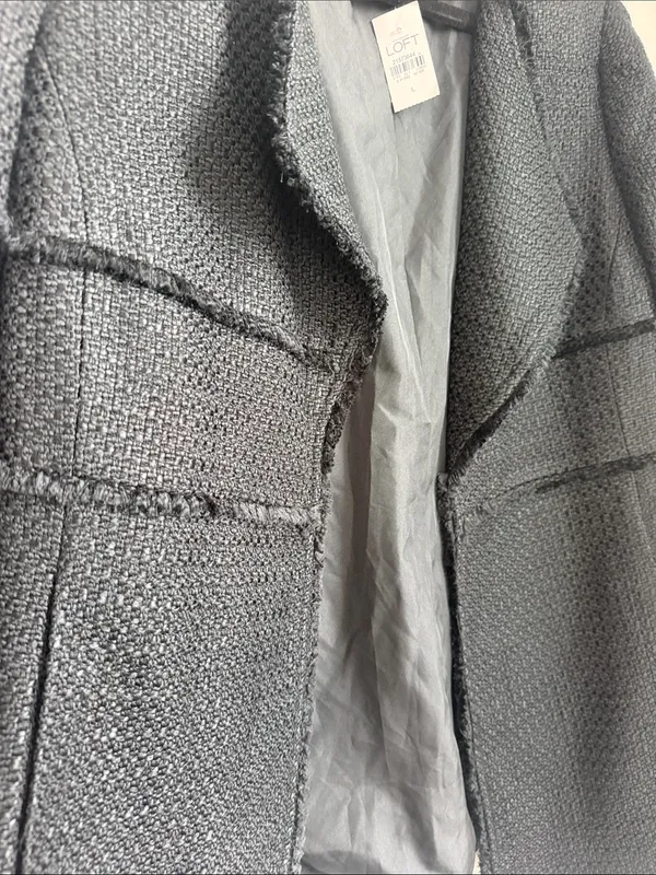LOFT Black Textured Open-Front Coat Blazer - Image 6