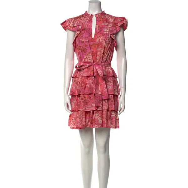 Ulla Johnson Lulua Frill Sleeve Tiered Ruffed Mini Dress Size 8 Medium Pink - Image 2