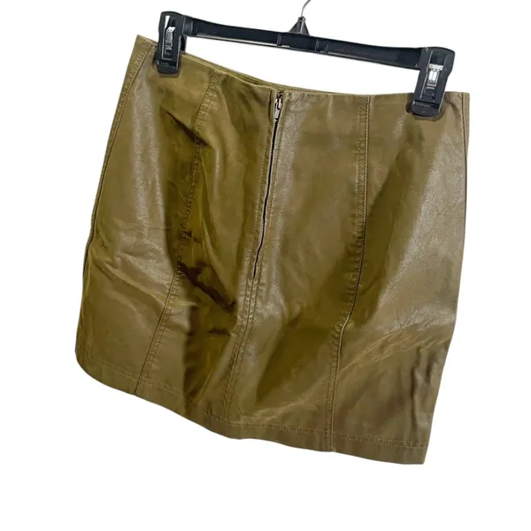 Free People Faux Leather Mini Skirt Size 6 Brown Panel‎ Design - Image 4