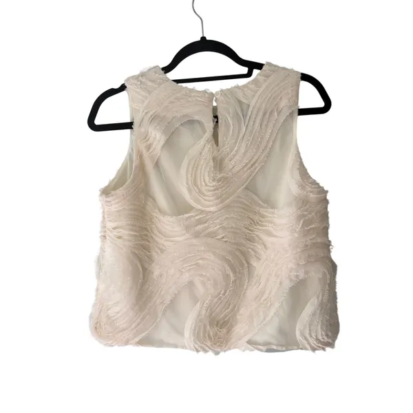 Textured Art Top | Cream Sleeveless Fringe Top | Boho Minimalist | S/M - Image 2